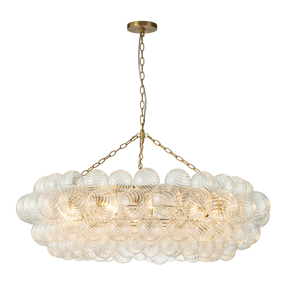 Brass Halo Ribbed Glass Globe Bubble Ring Chandelier - Image 17