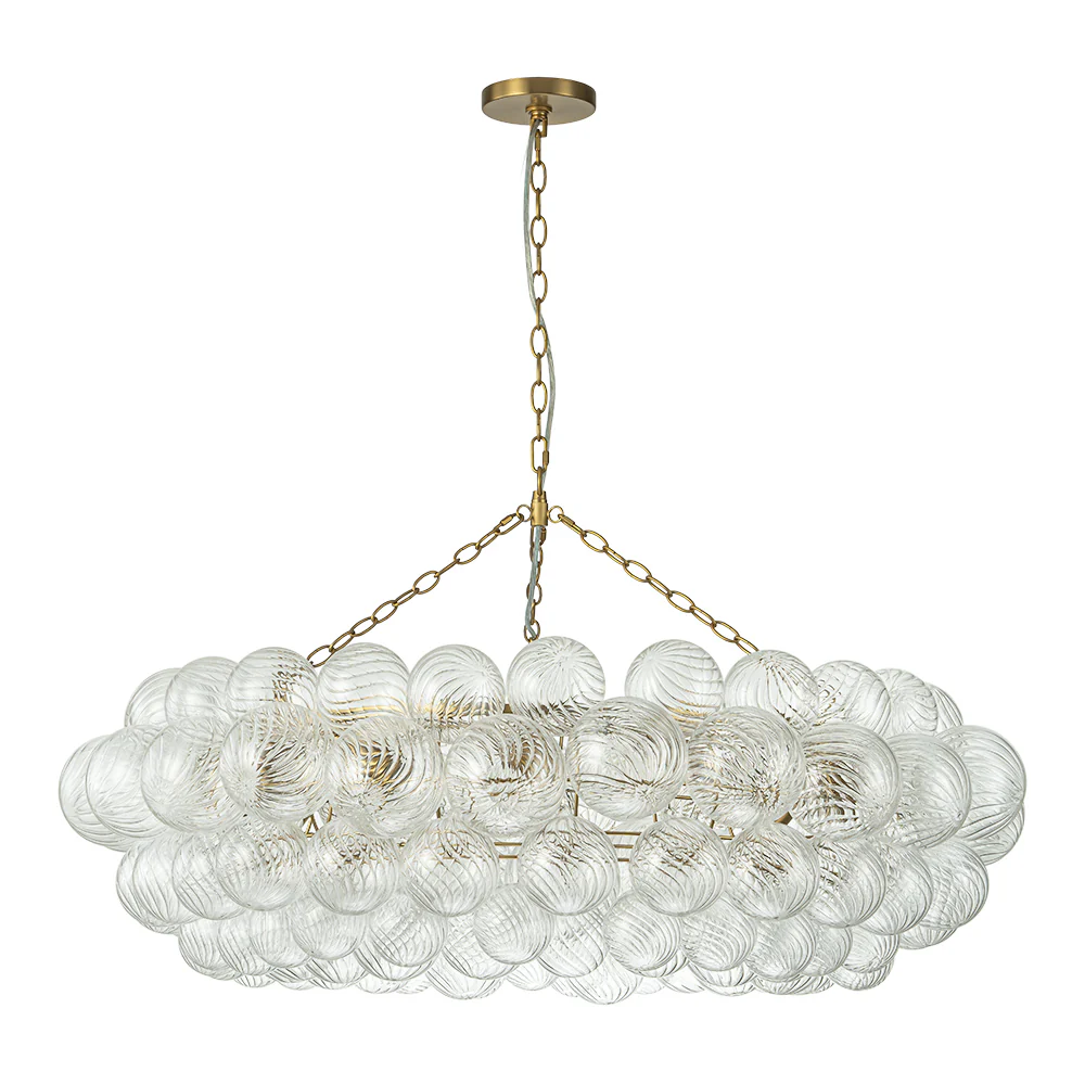 Brass Halo Ribbed Glass Globe Bubble Ring Chandelier - Image 18
