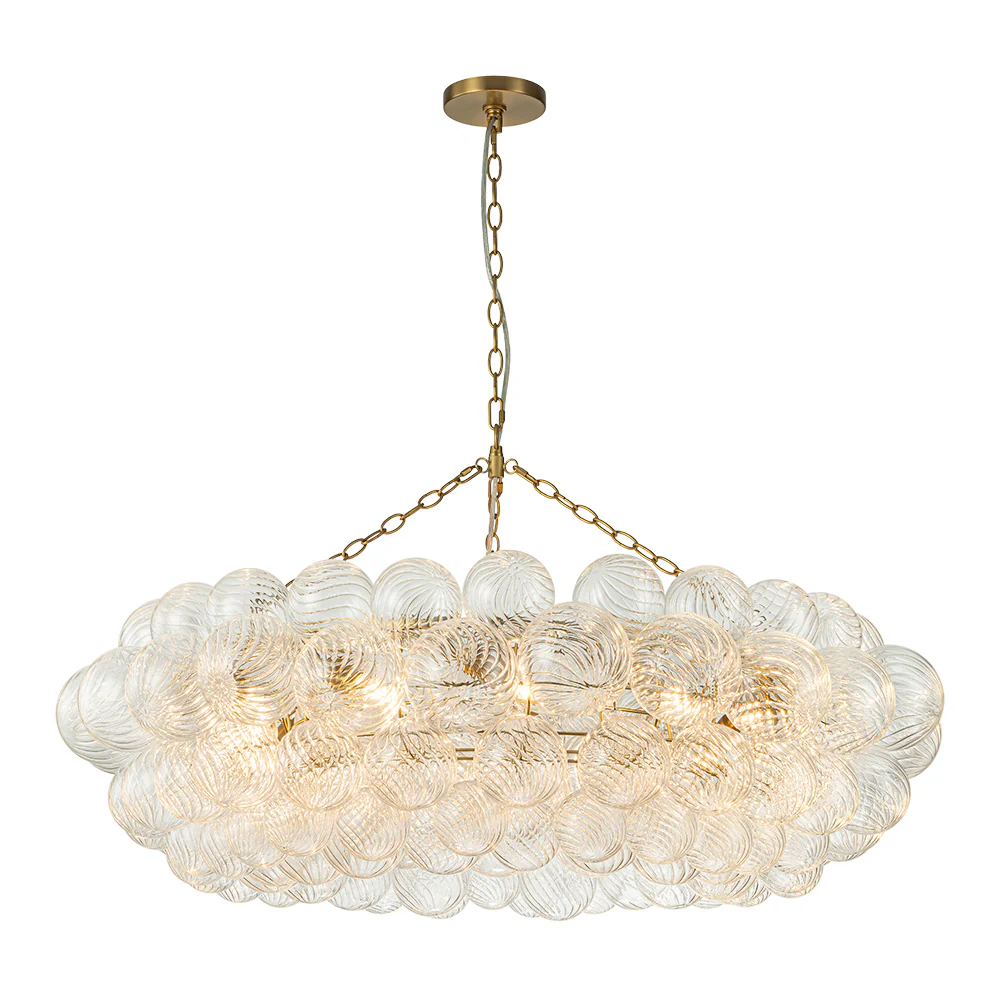 Brass Halo Ribbed Glass Globe Bubble Ring Chandelier - Image 19