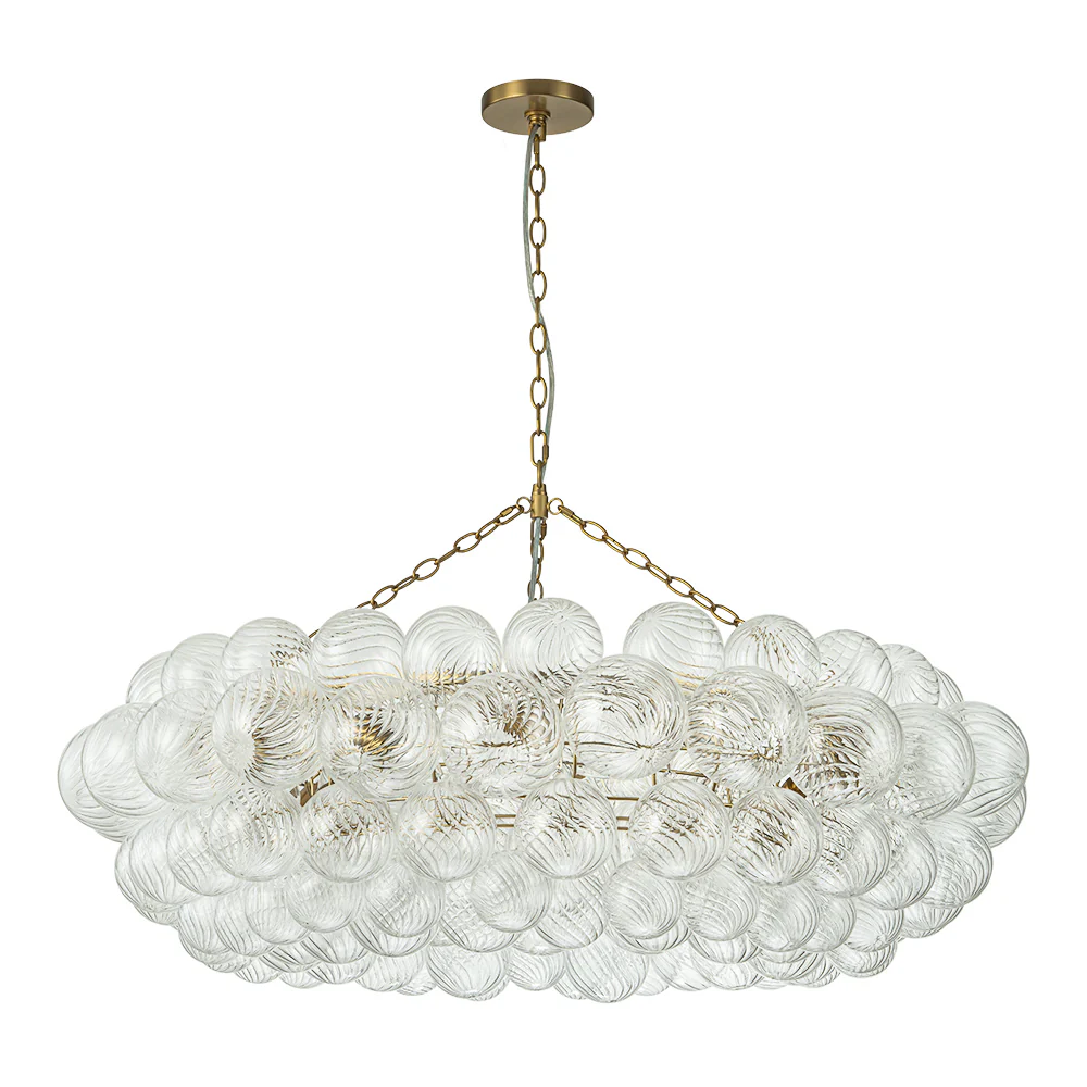 Brass Halo Ribbed Glass Globe Bubble Ring Chandelier - Image 20