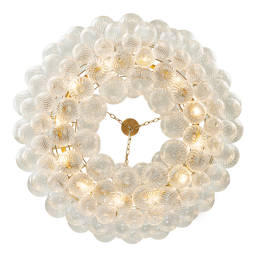 Brass Halo Ribbed Glass Globe Bubble Ring Chandelier - Image 21