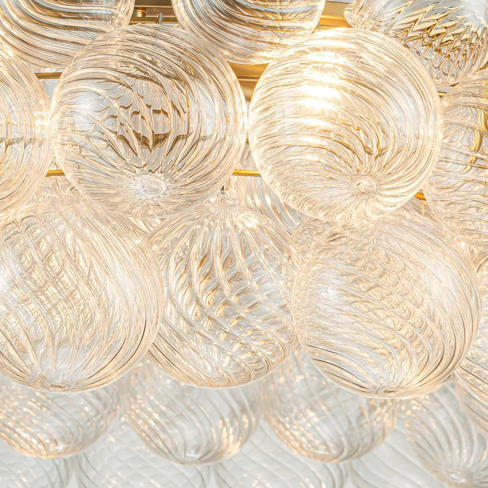 Brass Halo Ribbed Glass Globe Bubble Ring Chandelier - Image 23