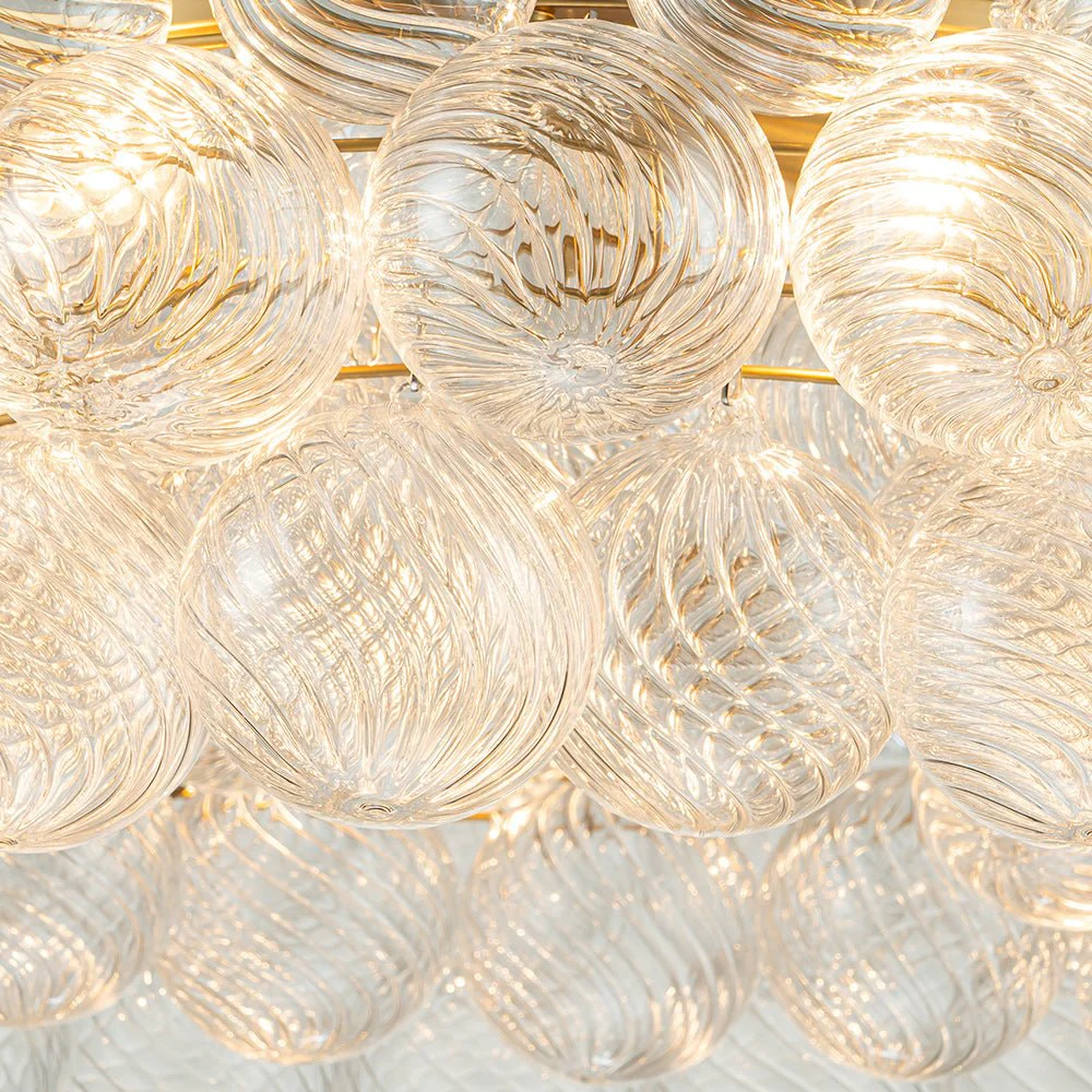Brass Halo Ribbed Glass Globe Bubble Ring Chandelier - Image 24