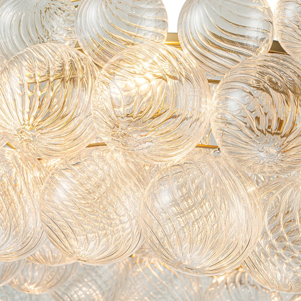 Brass Halo Ribbed Glass Globe Bubble Ring Chandelier - Image 25