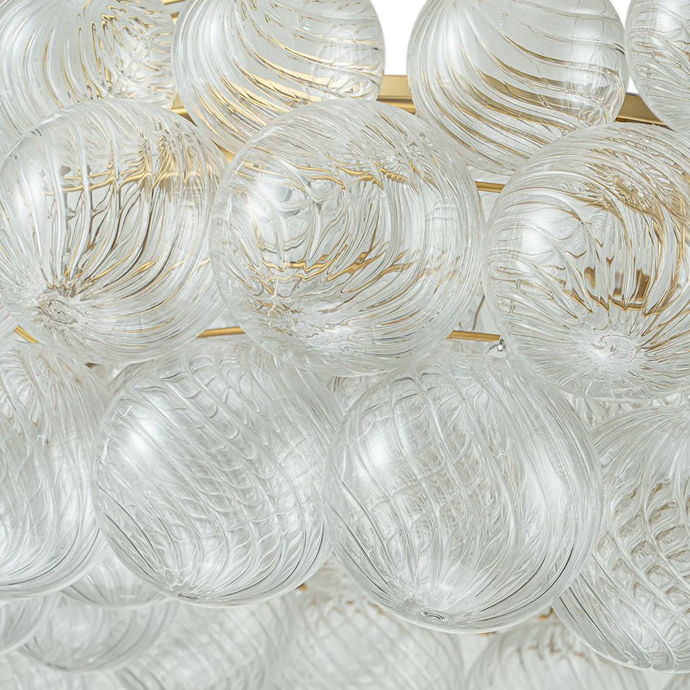 Brass Halo Ribbed Glass Globe Bubble Ring Chandelier - Image 26