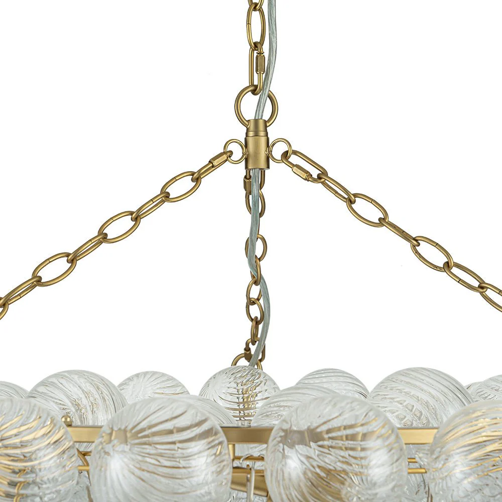 Brass Halo Ribbed Glass Globe Bubble Ring Chandelier - Image 27