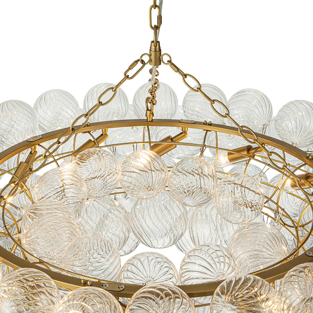 Brass Halo Ribbed Glass Globe Bubble Ring Chandelier - Image 28