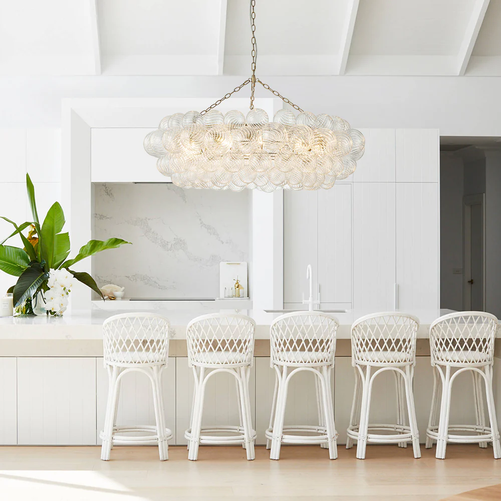 Brass Halo Ribbed Glass Globe Bubble Ring Chandelier - Image 6