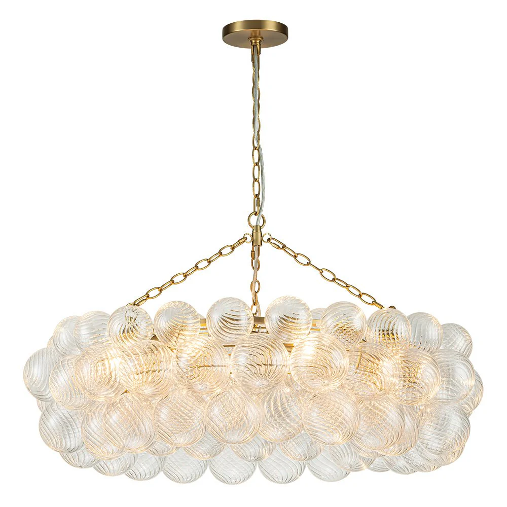 Brass Halo Ribbed Glass Globe Bubble Ring Chandelier - Image 7