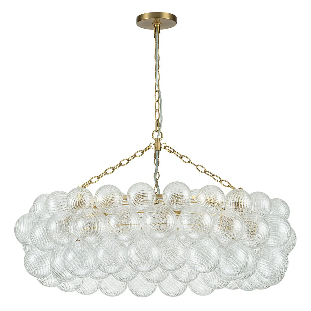Brass Halo Ribbed Glass Globe Bubble Ring Chandelier - Image 8