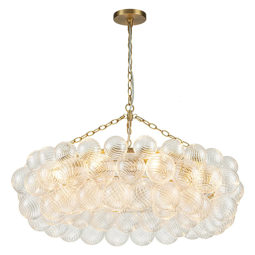 Brass Halo Ribbed Glass Globe Bubble Ring Chandelier - Image 9
