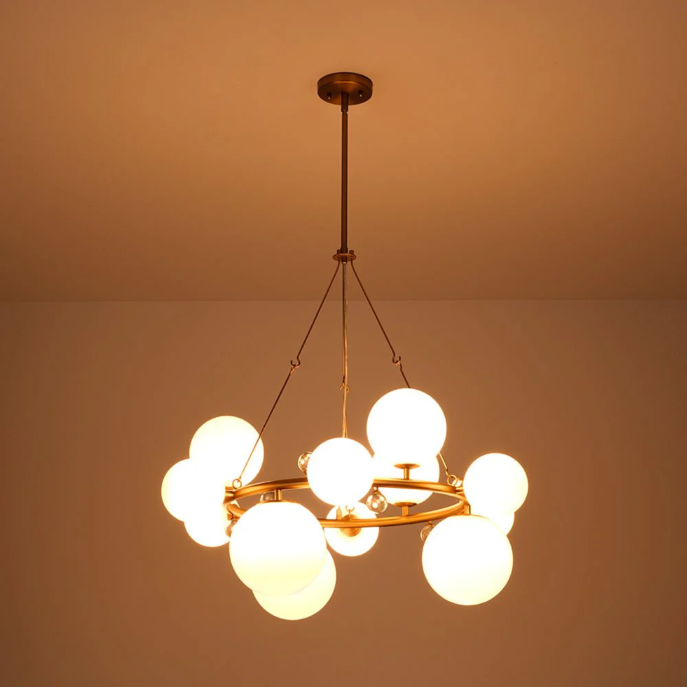 Brass Halo Shine Opal Glass Bubble Ring Chandelier - Image 10