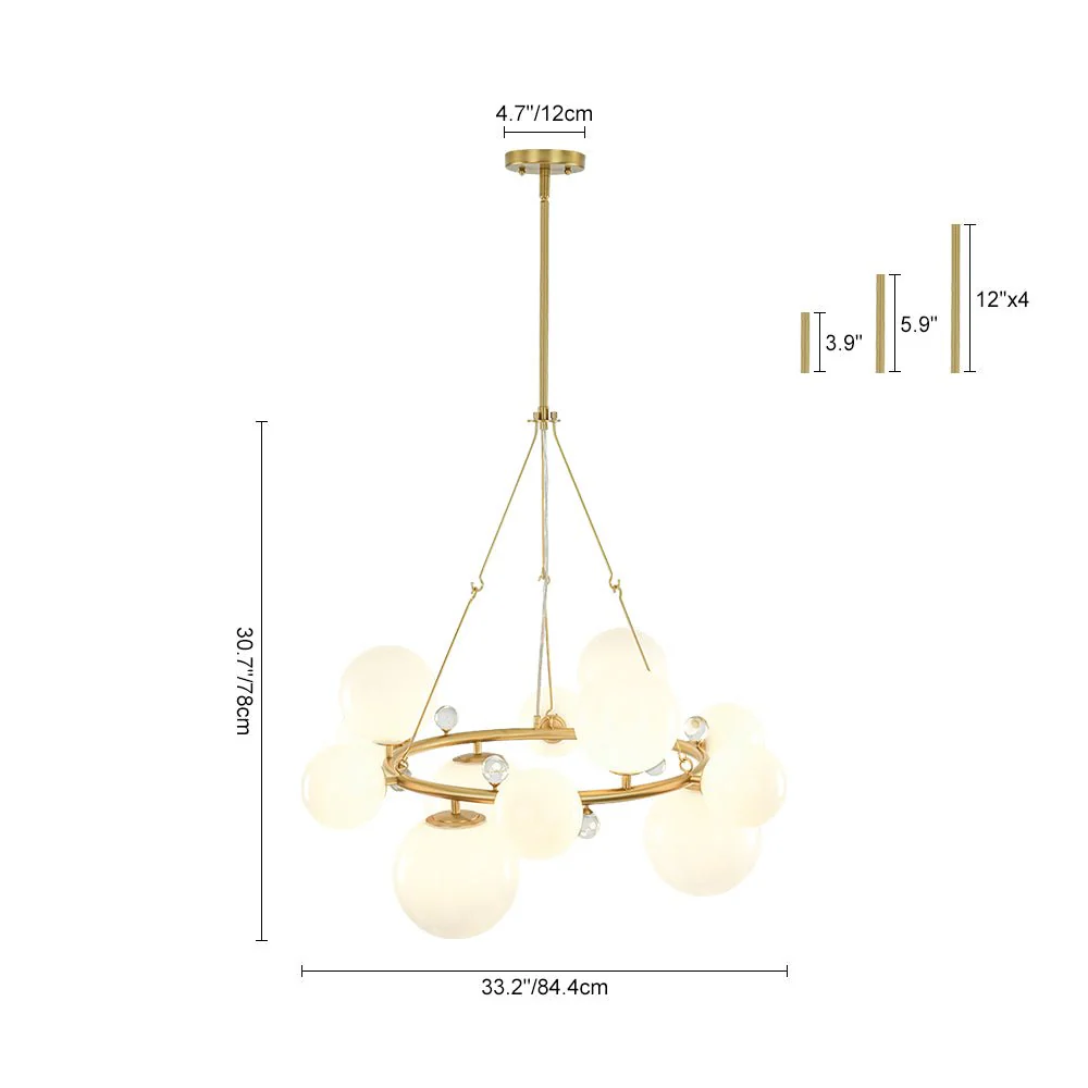 Brass Halo Shine Opal Glass Bubble Ring Chandelier - Image 16