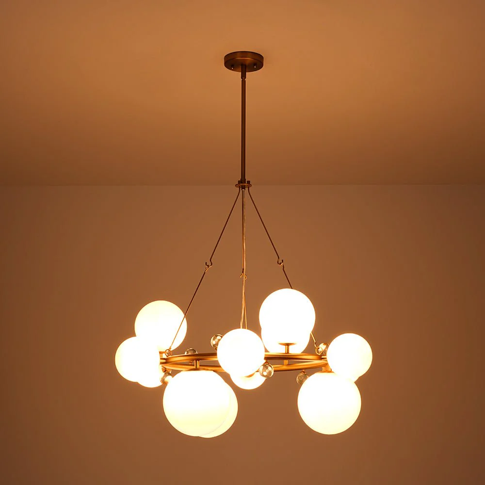 Brass Halo Shine Opal Glass Bubble Ring Chandelier - Image 9