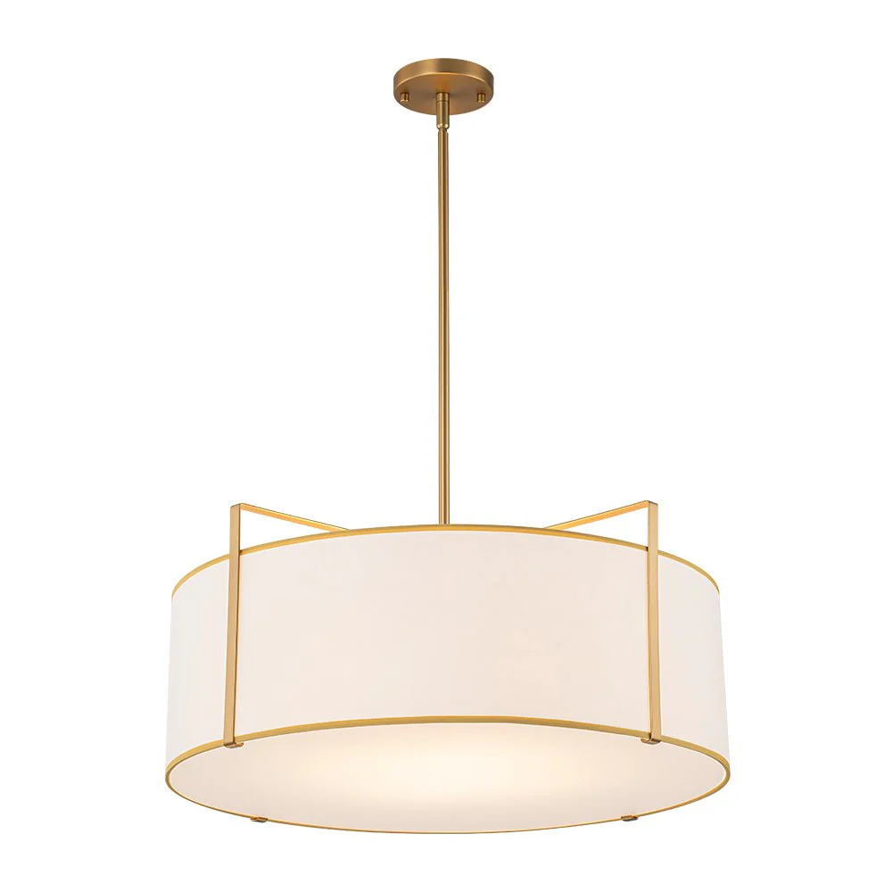 Brass Large White Fabric Drum Cage Chandelier - Image 10