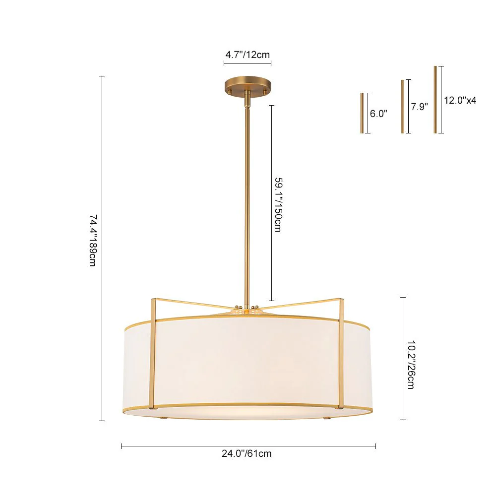 Brass Large White Fabric Drum Cage Chandelier - Image 3