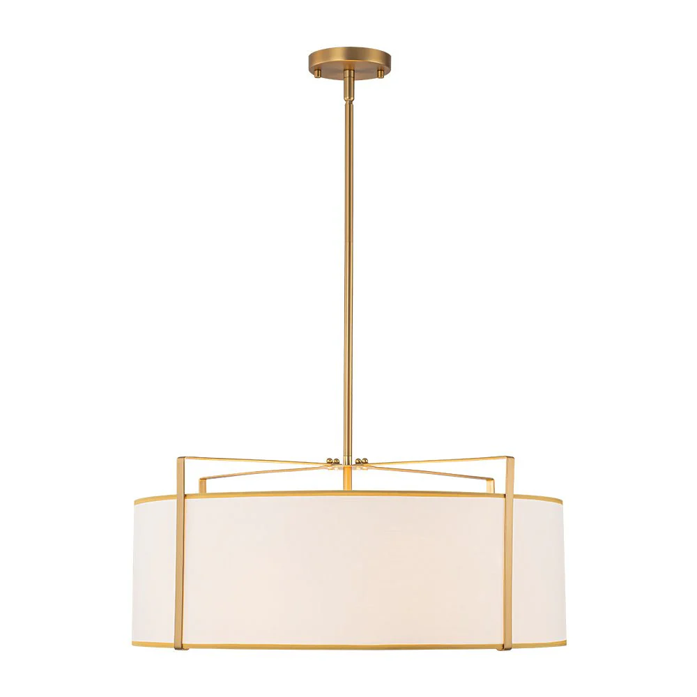 Brass Large White Fabric Drum Cage Chandelier - Image 6