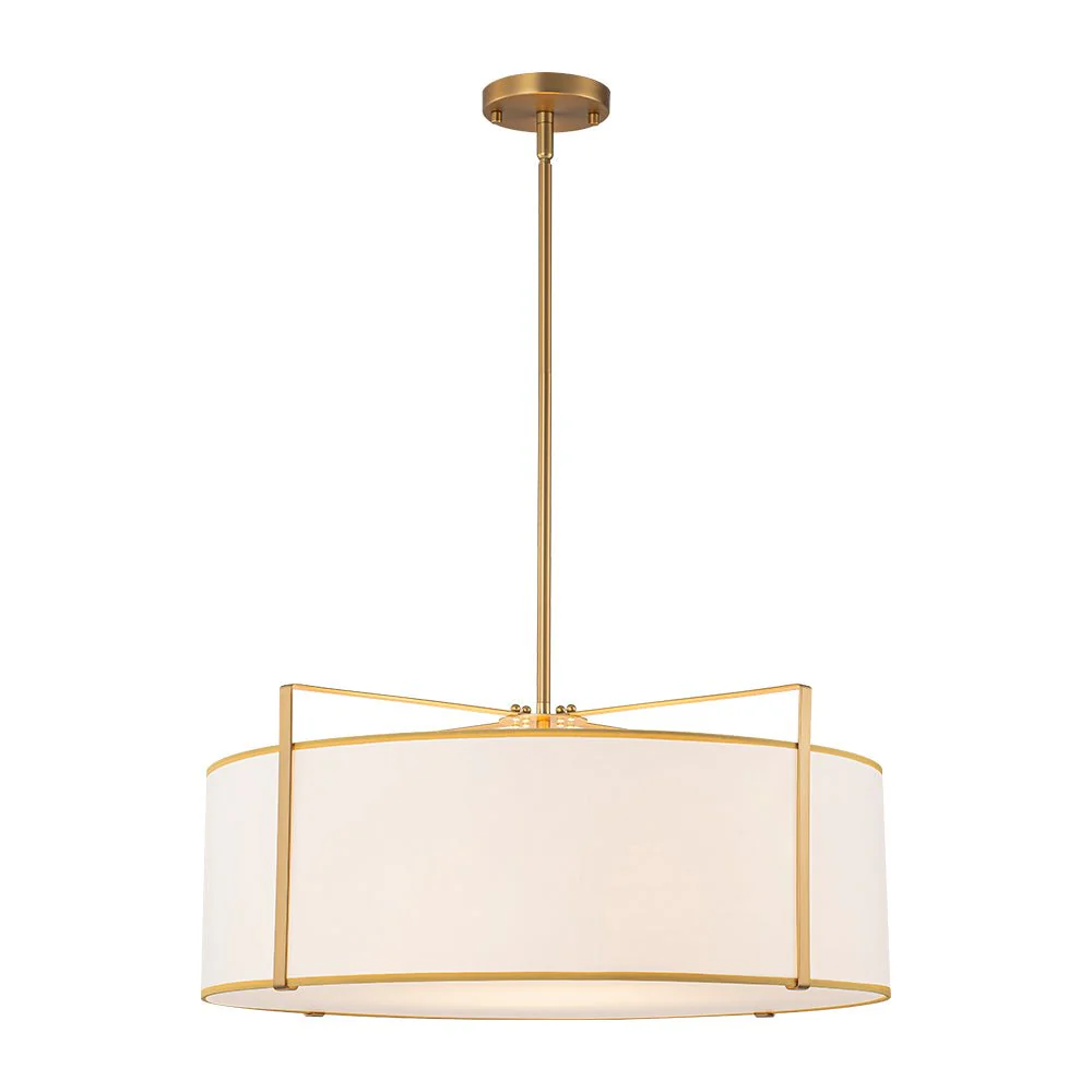 Brass Large White Fabric Drum Cage Chandelier - Image 7