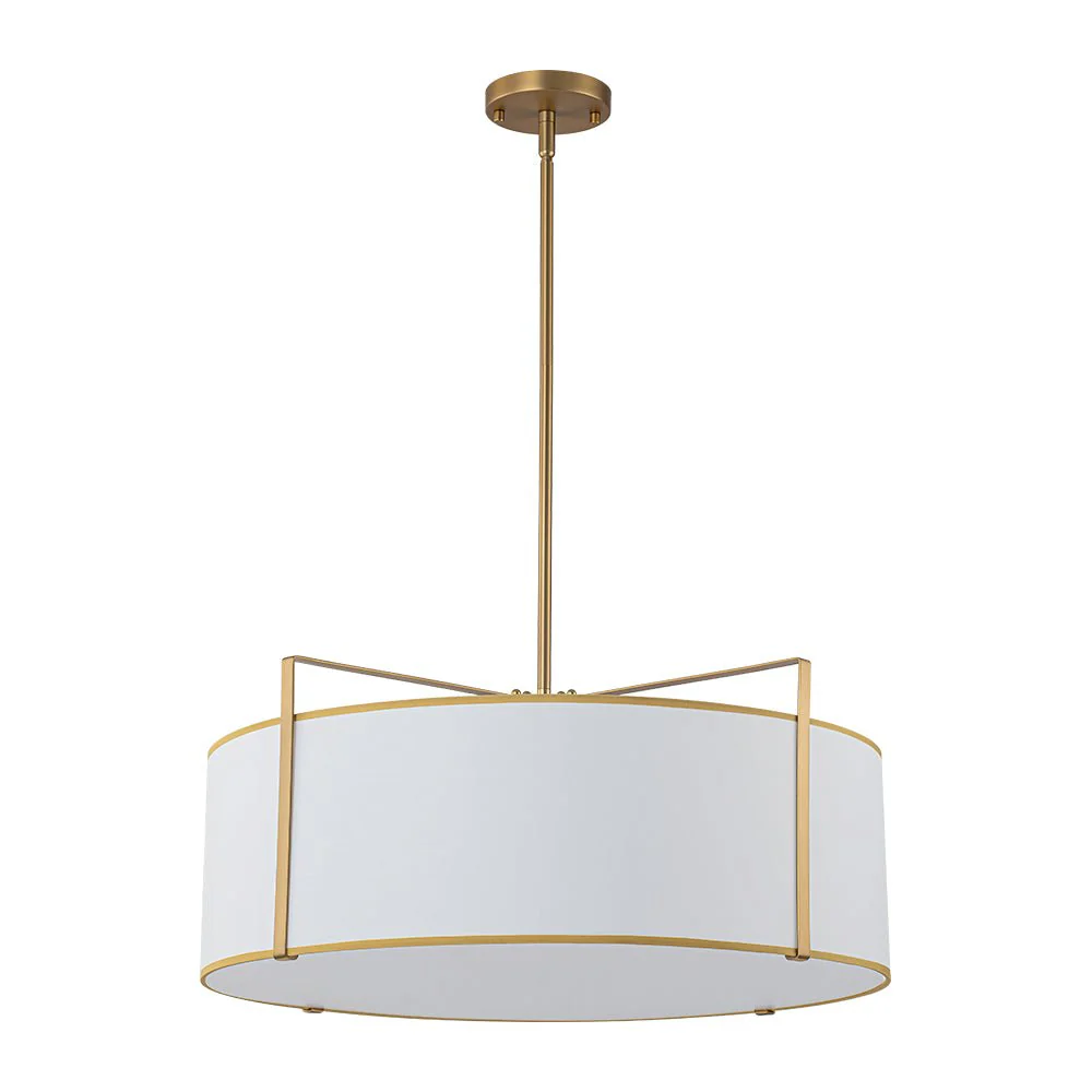 Brass Large White Fabric Drum Cage Chandelier - Image 8