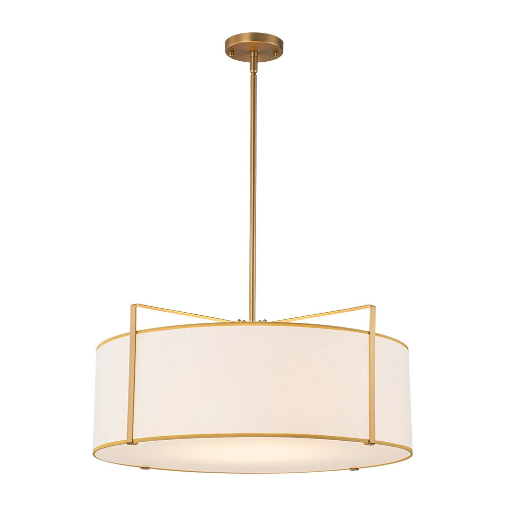 Brass Large White Fabric Drum Cage Chandelier - Image 9