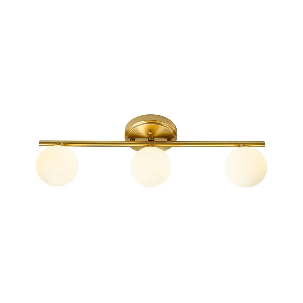 Brass Linear Opal Glass Globe Semi Flush Mount Vanity Light - Image 10