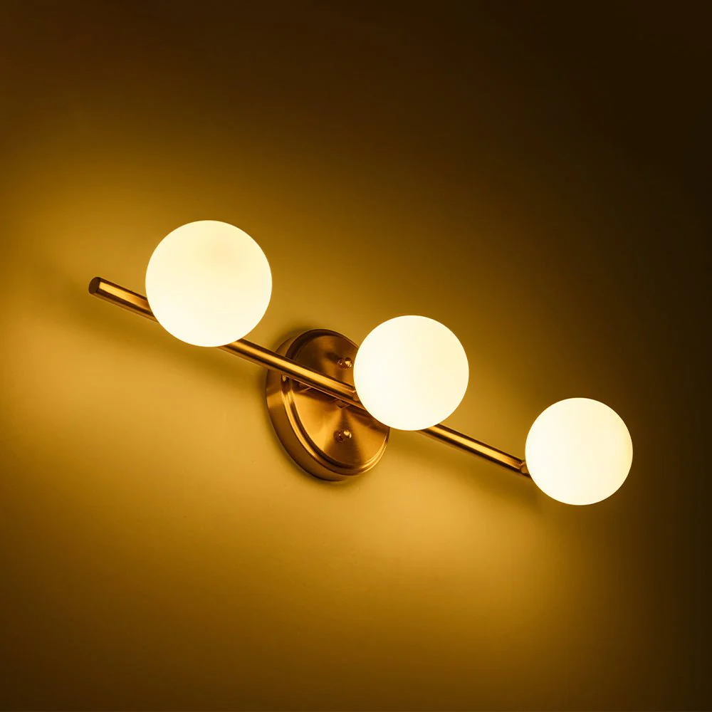 Brass Linear Opal Glass Globe Semi Flush Mount Vanity Light - Image 11
