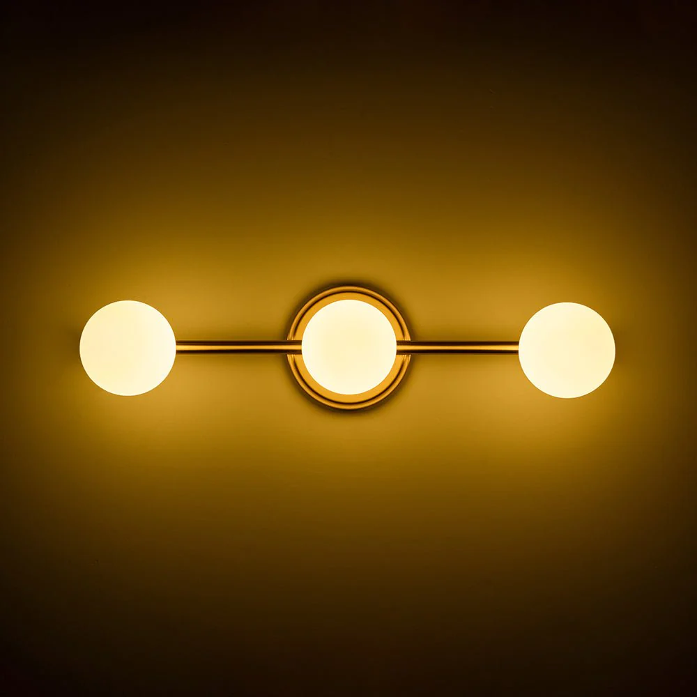 Brass Linear Opal Glass Globe Semi Flush Mount Vanity Light - Image 12