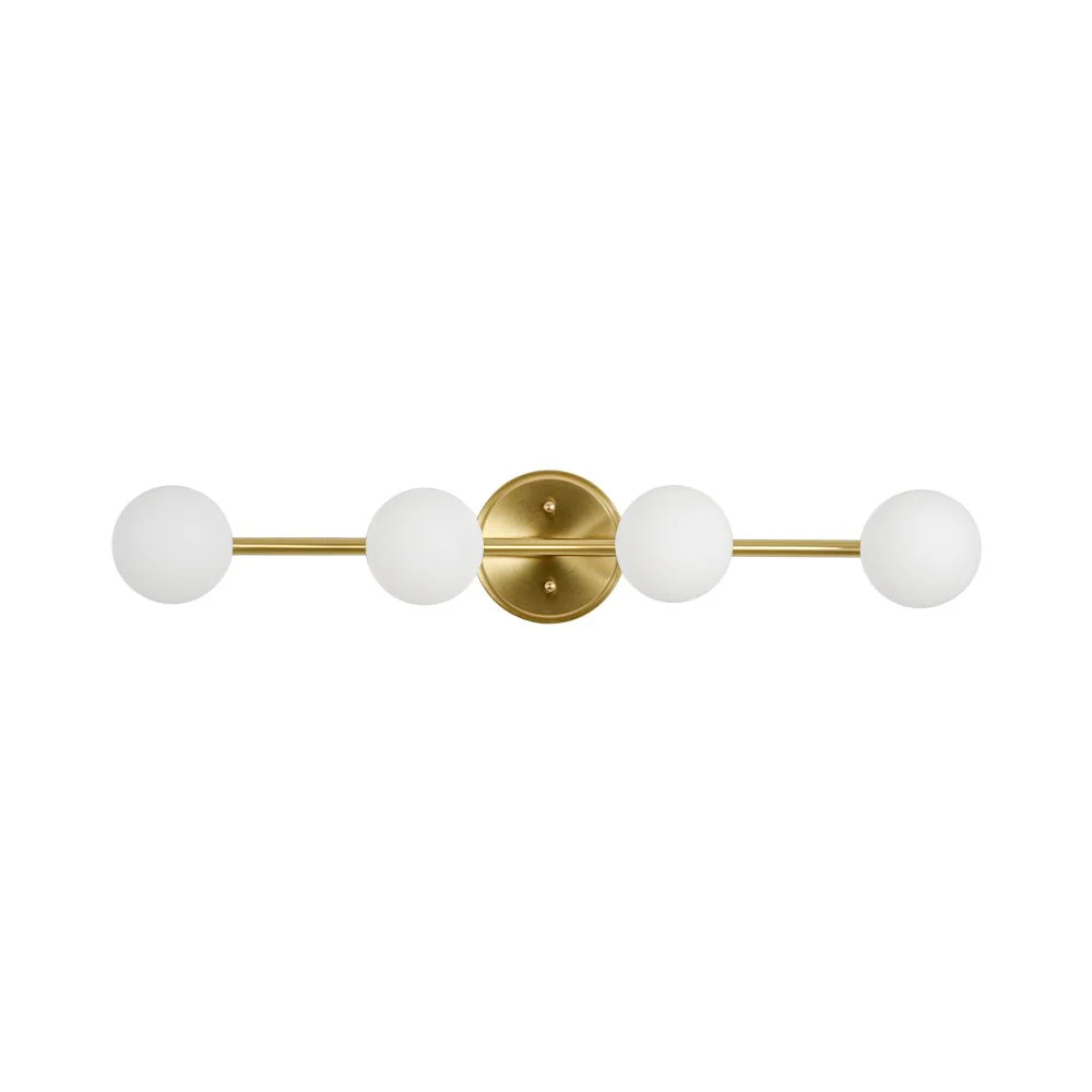 Brass Linear Opal Glass Globe Semi Flush Mount Vanity Light - Image 13