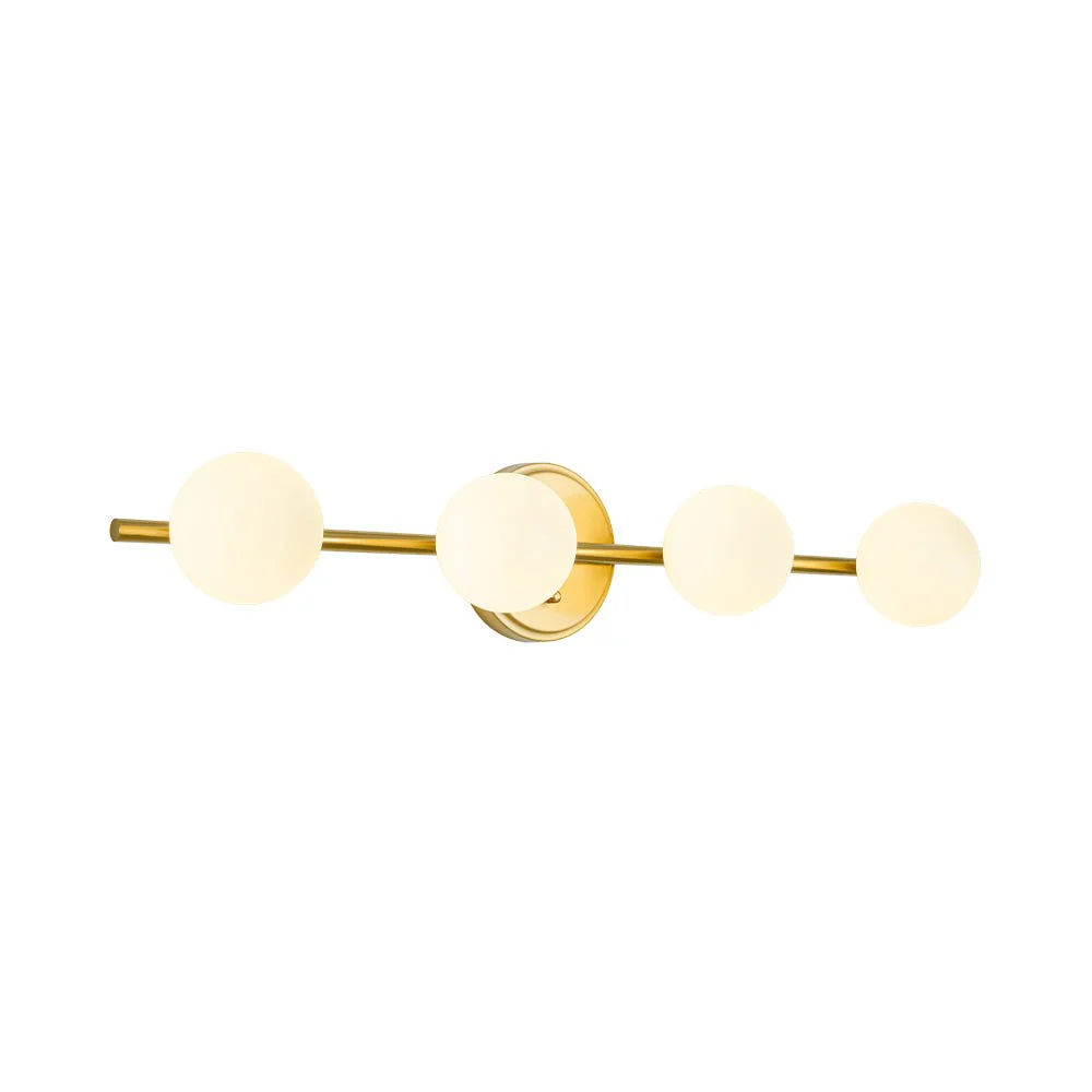 Brass Linear Opal Glass Globe Semi Flush Mount Vanity Light - Image 15