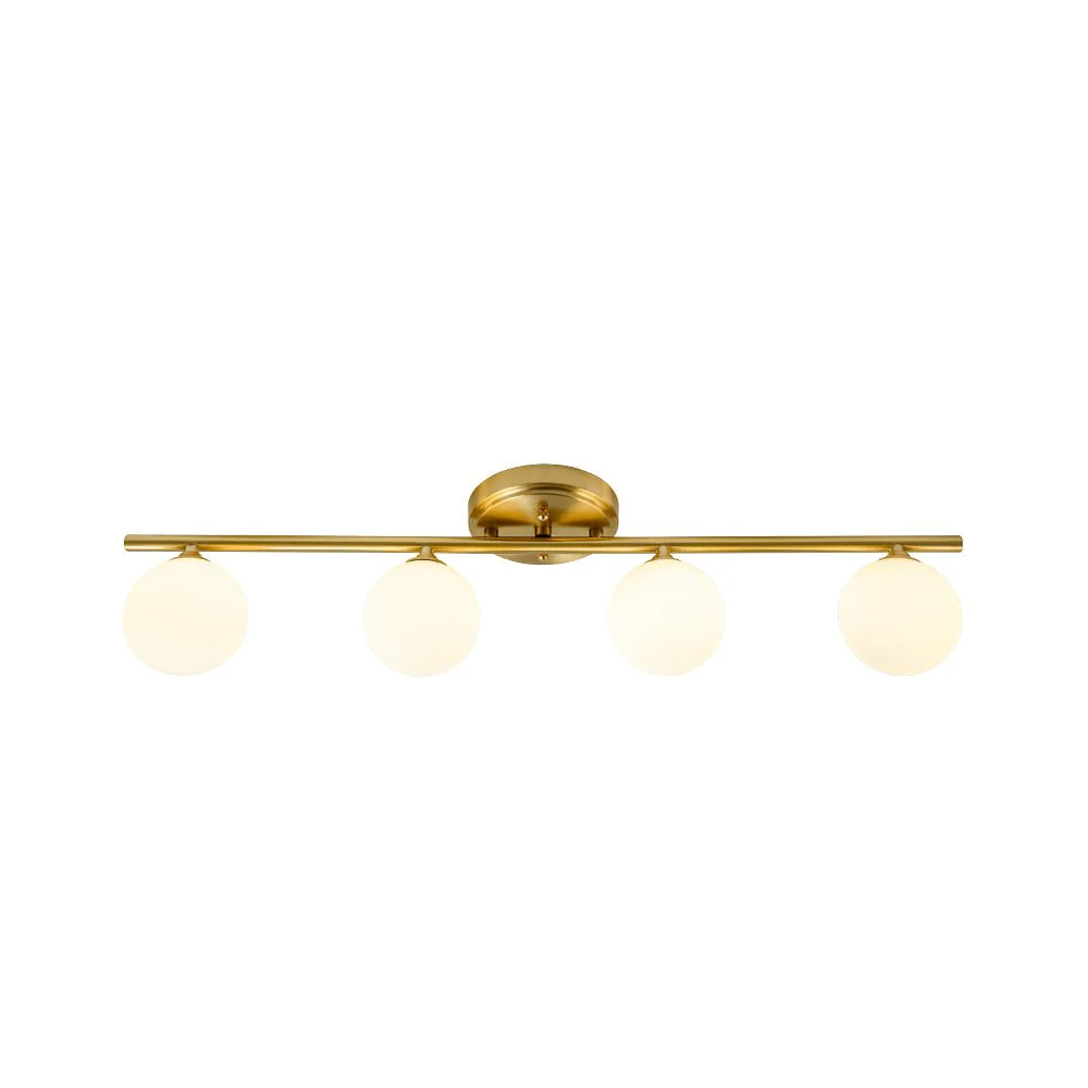 Brass Linear Opal Glass Globe Semi Flush Mount Vanity Light - Image 16