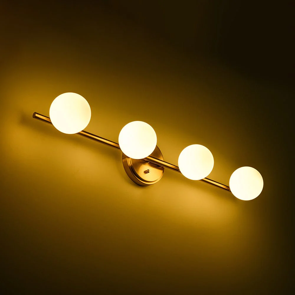 Brass Linear Opal Glass Globe Semi Flush Mount Vanity Light - Image 17