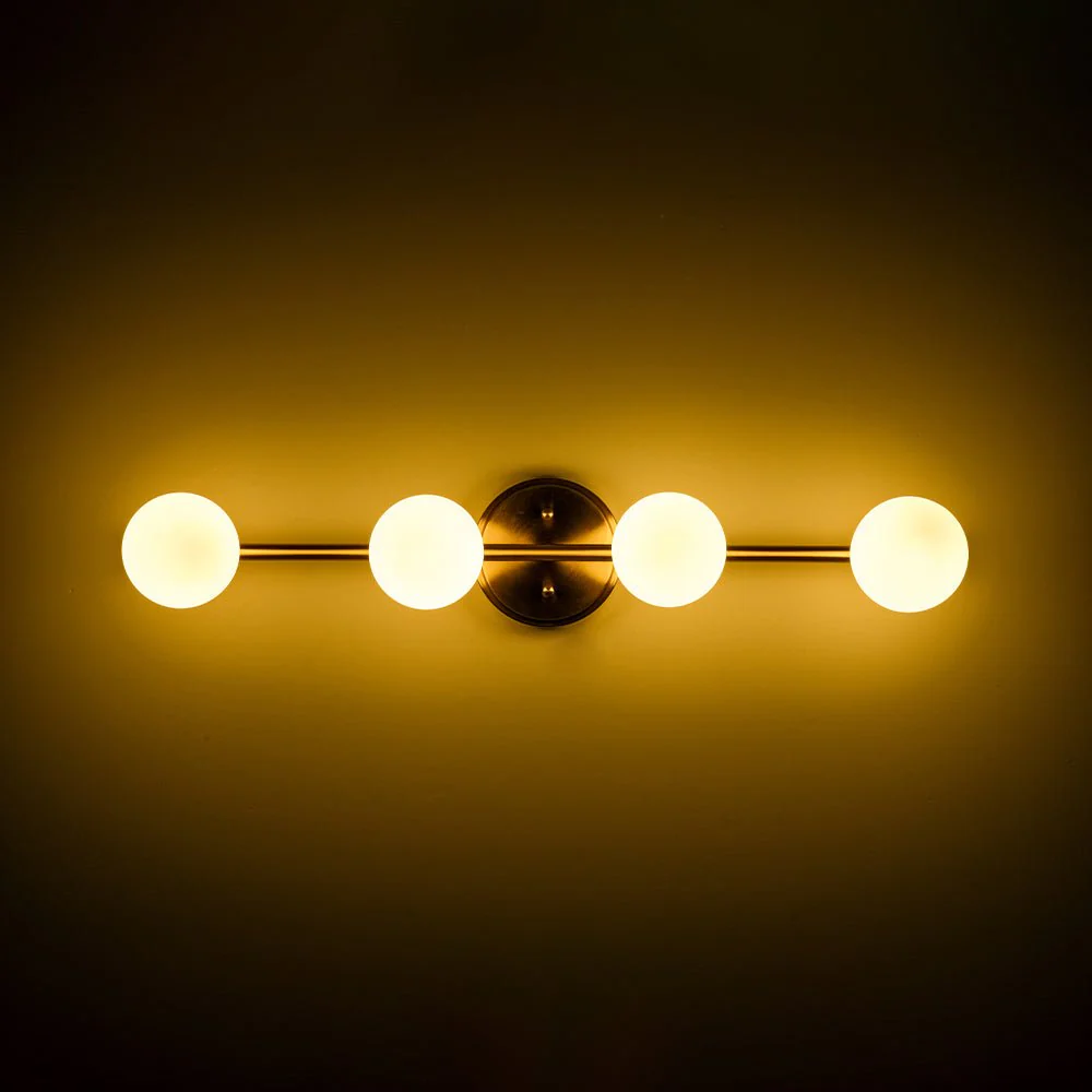 Brass Linear Opal Glass Globe Semi Flush Mount Vanity Light - Image 18