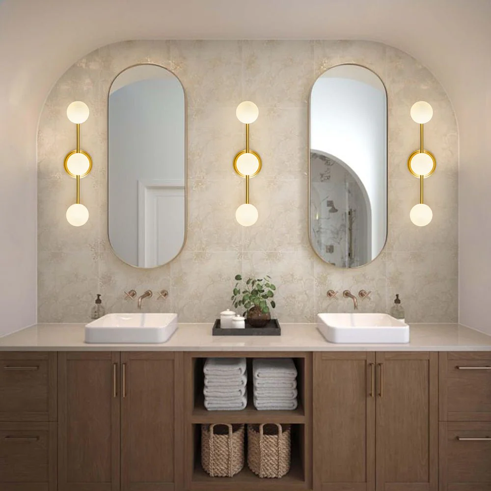 Brass Linear Opal Glass Globe Semi Flush Mount Vanity Light - Image 2