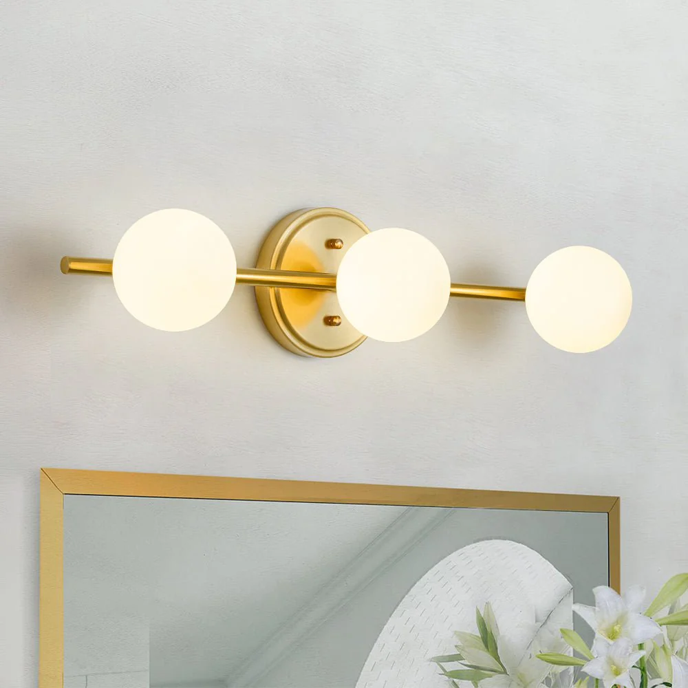 Brass Linear Opal Glass Globe Semi Flush Mount Vanity Light - Image 3