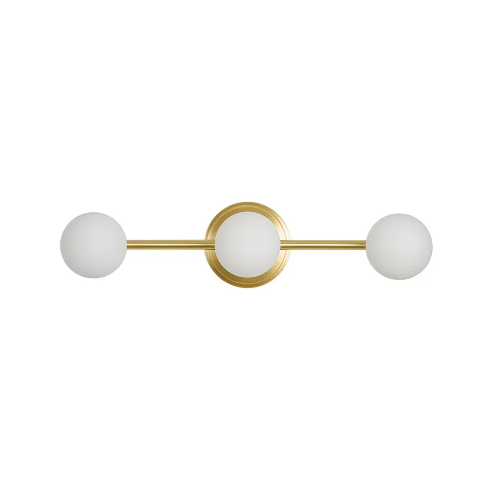 Brass Linear Opal Glass Globe Semi Flush Mount Vanity Light - Image 9