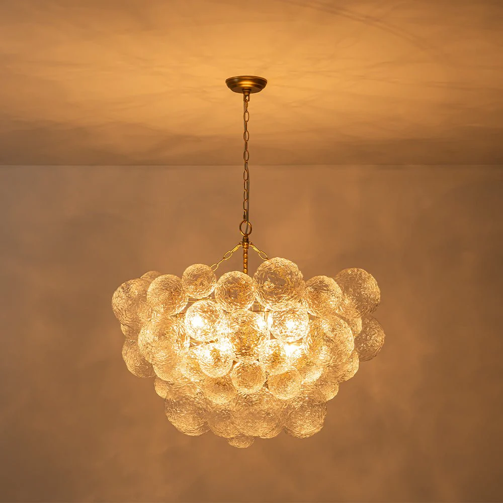 Brass Luxe Cluster Rippled Glass Globe Bubble Chandelier - Image 10