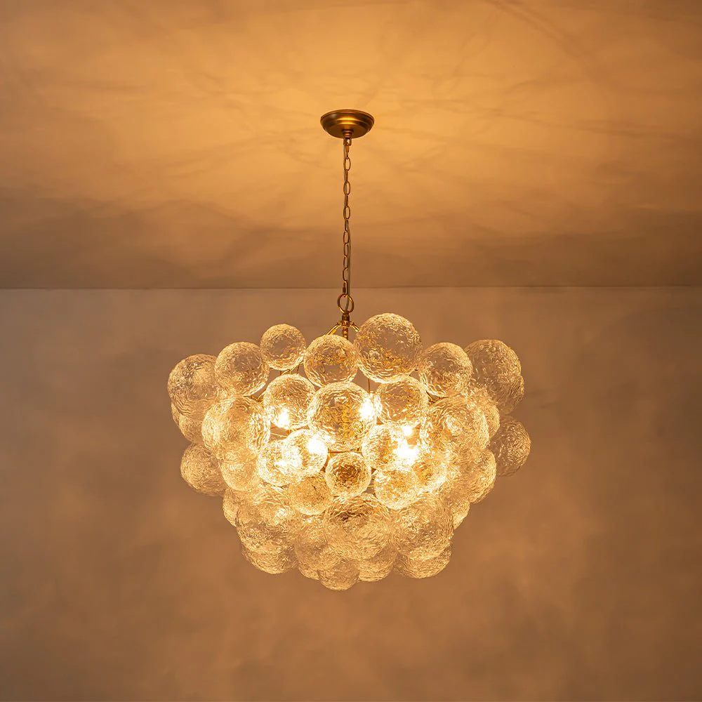 Brass Luxe Cluster Rippled Glass Globe Bubble Chandelier - Image 11