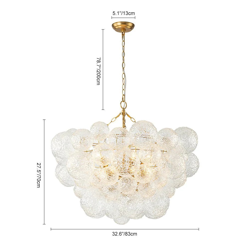 Brass Luxe Cluster Rippled Glass Globe Bubble Chandelier - Image 12