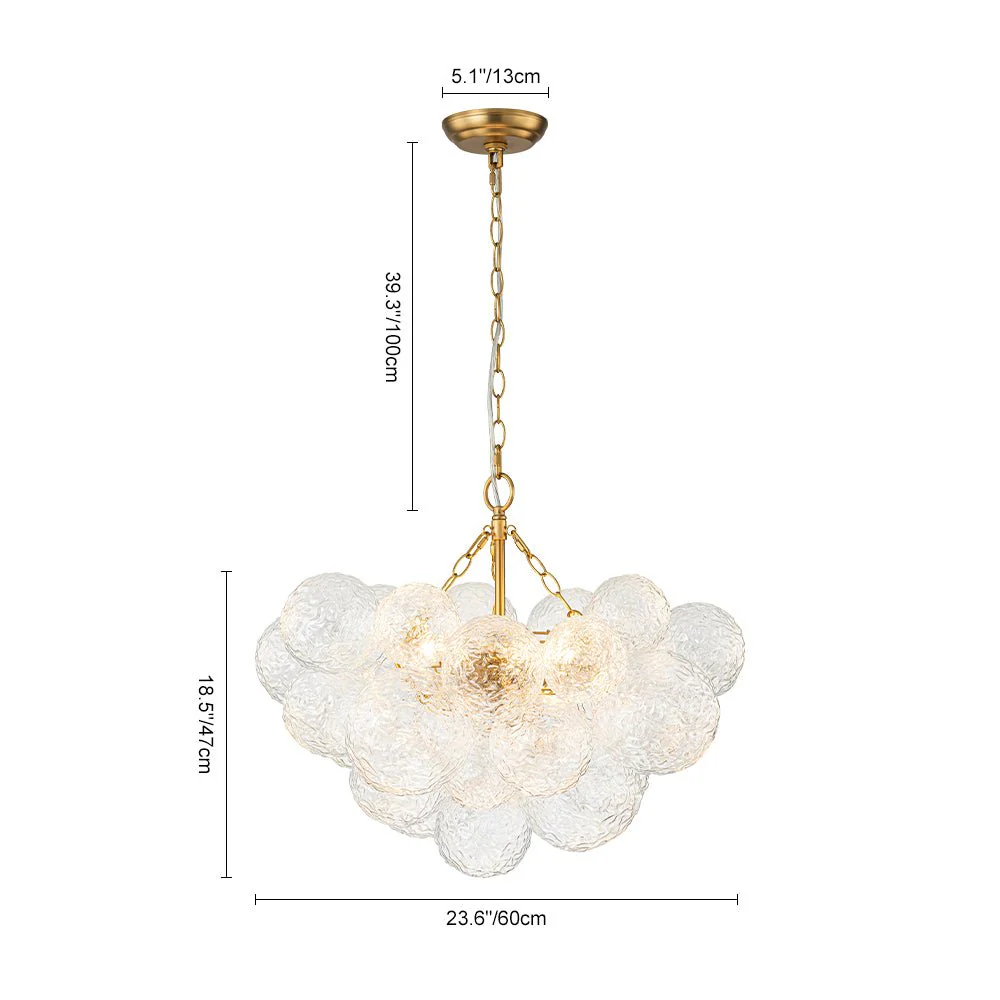 Brass Luxe Cluster Rippled Glass Globe Bubble Chandelier - Image 13