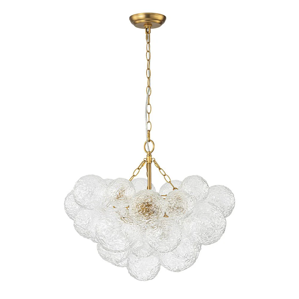Brass Luxe Cluster Rippled Glass Globe Bubble Chandelier - Image 14