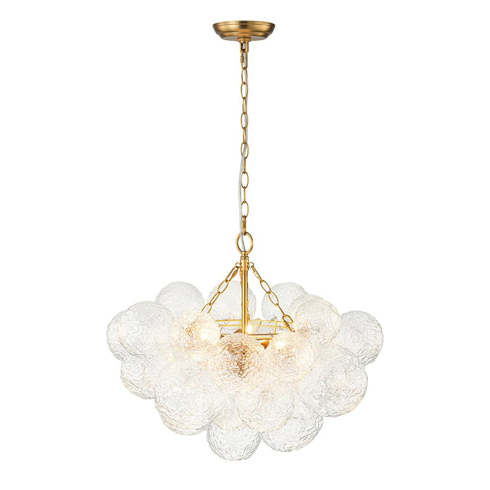 Brass Luxe Cluster Rippled Glass Globe Bubble Chandelier - Image 15