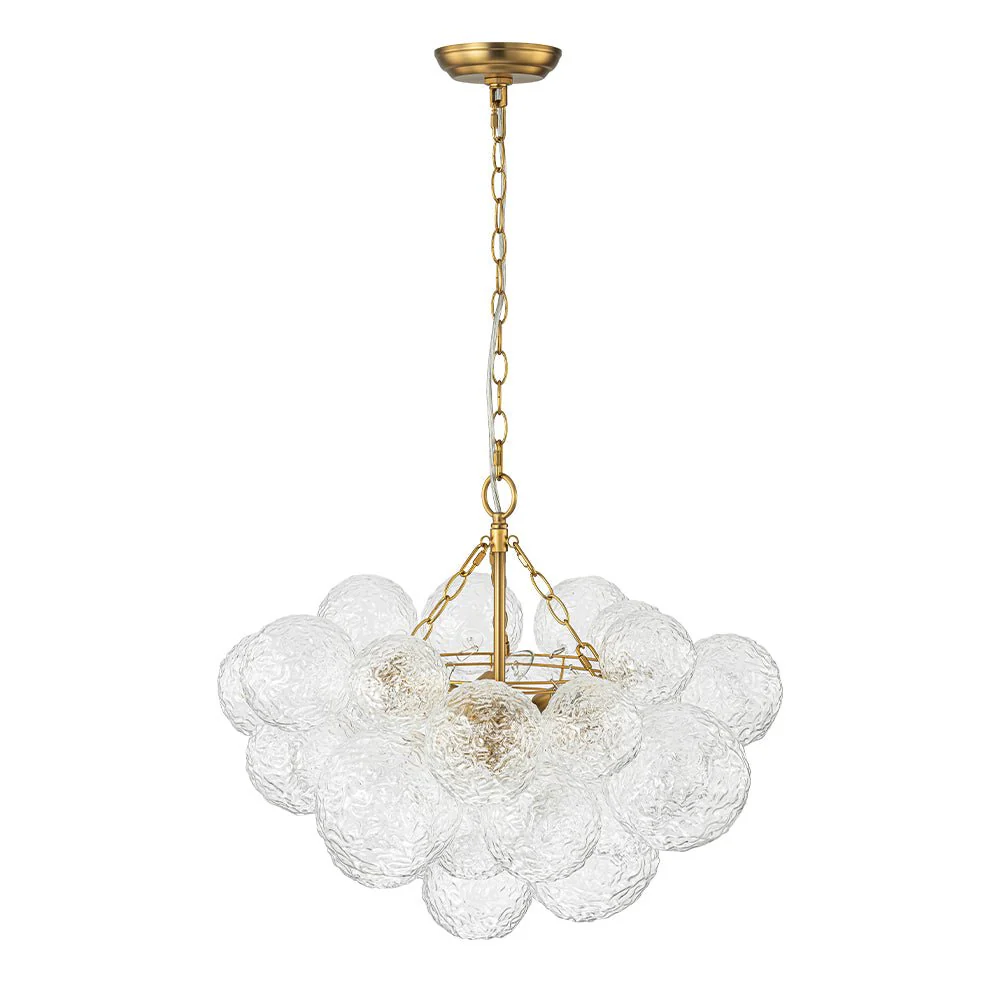Brass Luxe Cluster Rippled Glass Globe Bubble Chandelier - Image 16