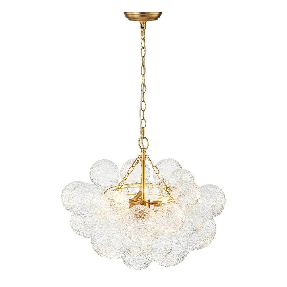 Brass Luxe Cluster Rippled Glass Globe Bubble Chandelier - Image 17