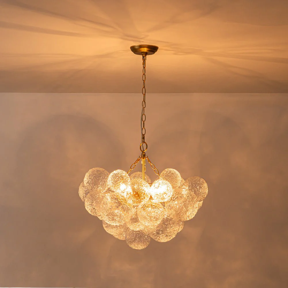 Brass Luxe Cluster Rippled Glass Globe Bubble Chandelier - Image 18