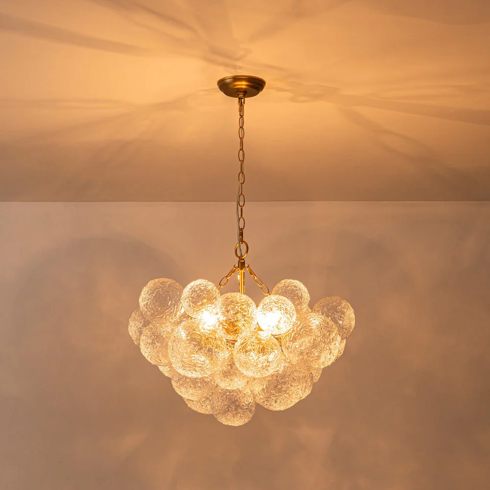 Brass Luxe Cluster Rippled Glass Globe Bubble Chandelier - Image 19