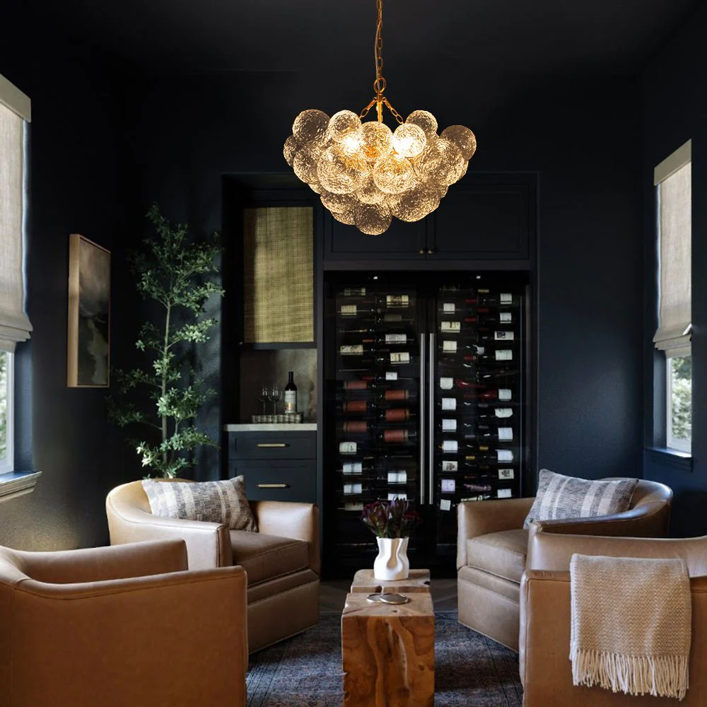 Brass Luxe Cluster Rippled Glass Globe Bubble Chandelier - Image 2