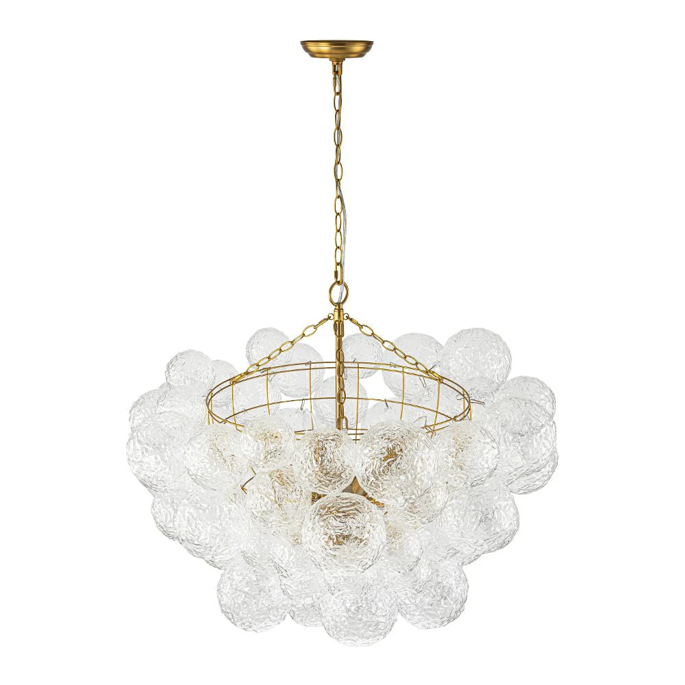 Brass Luxe Cluster Rippled Glass Globe Bubble Chandelier - Image 20
