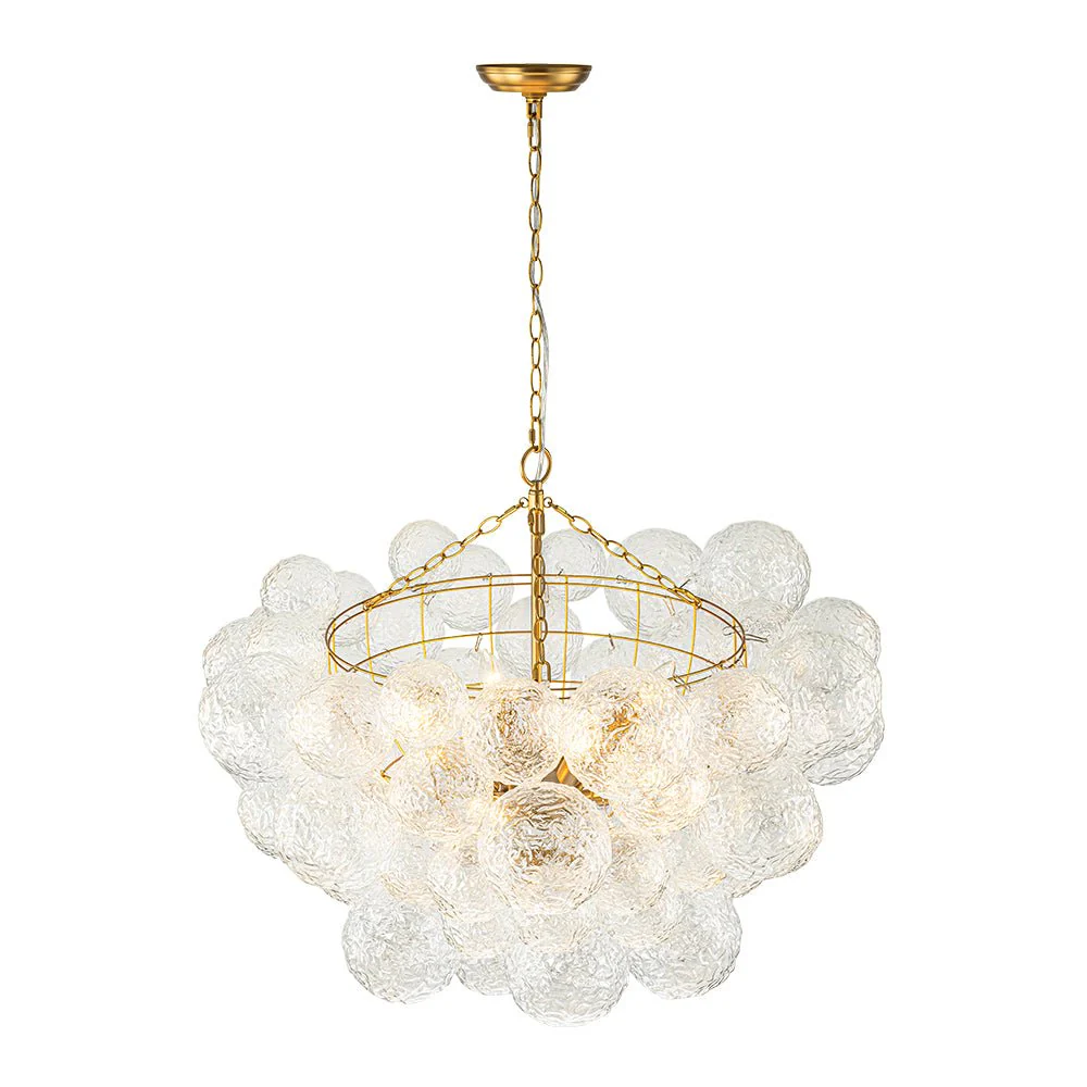 Brass Luxe Cluster Rippled Glass Globe Bubble Chandelier - Image 21