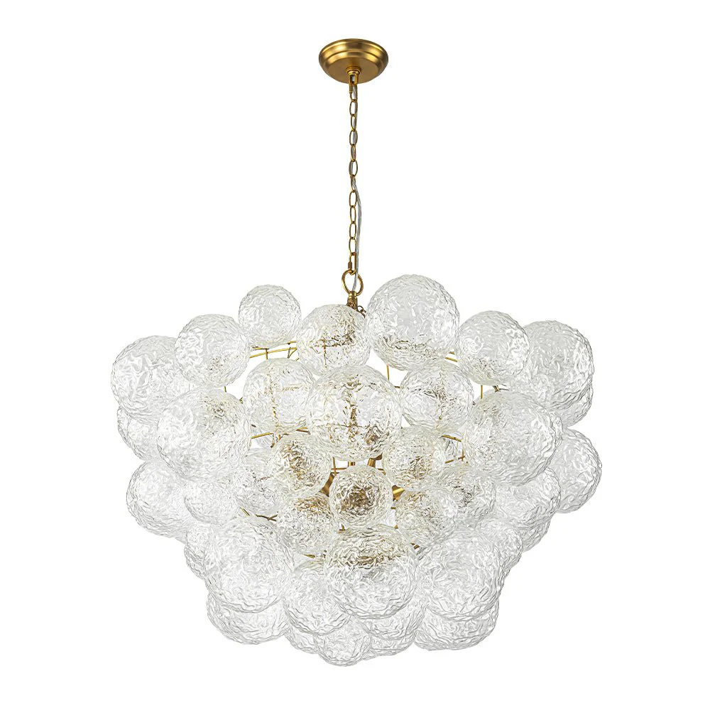 Brass Luxe Cluster Rippled Glass Globe Bubble Chandelier - Image 22