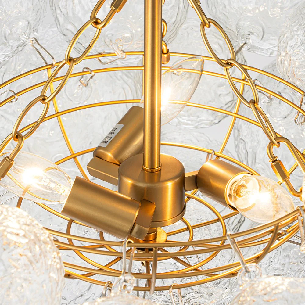 Brass Luxe Cluster Rippled Glass Globe Bubble Chandelier - Image 23